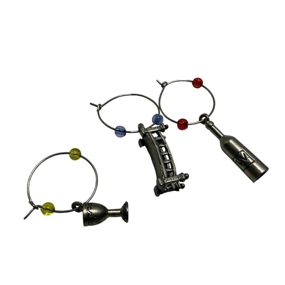 Wine & Beverage Charms Set of 3 Metal Wine Bottles